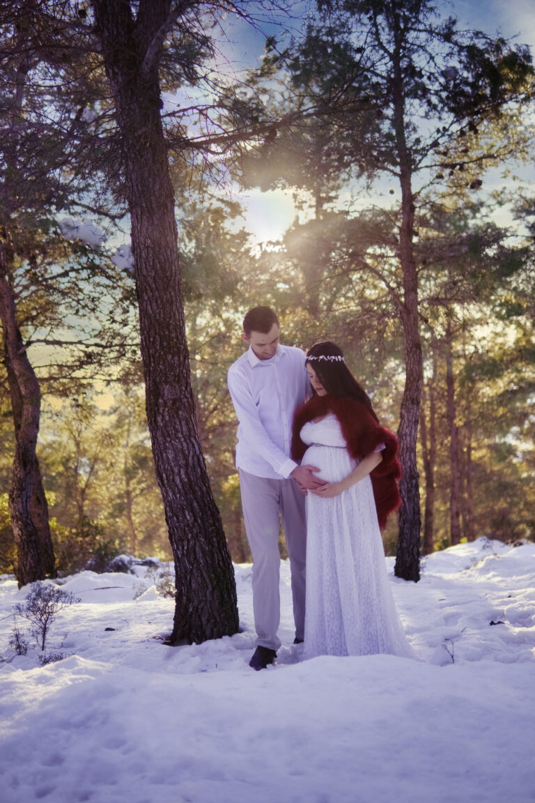 VioDance Becky and Davor pregnancy picture in the forest with a long white dress