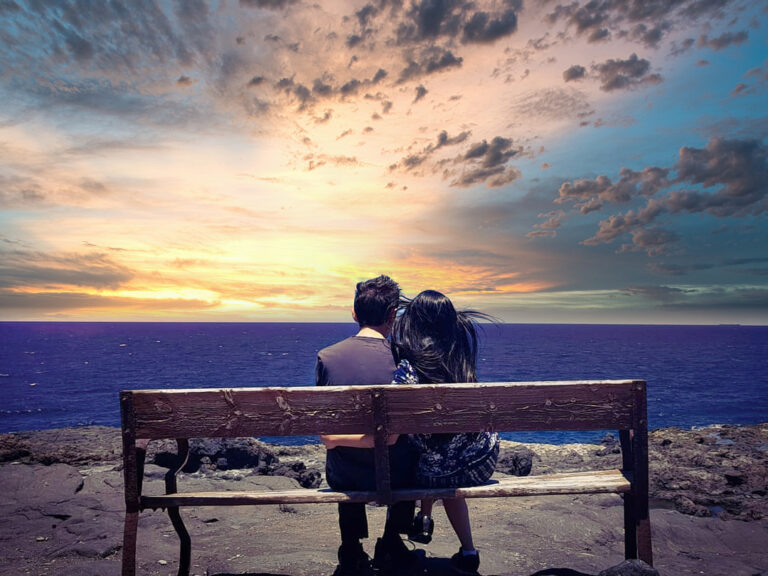 Davor & Becky on a bench Sunset